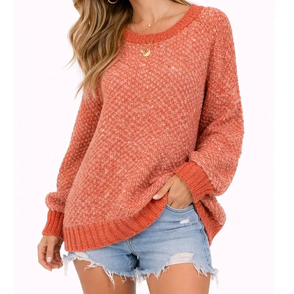 Free People Coral Chunky Knit Sweater Oversized Slouchy Pullover Women’s Small